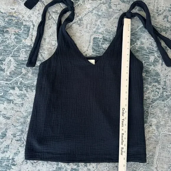 Sezane Gisele Top Womens 8 Black Cotton Gauze Tank Shoulder Tie Minimalist Flowy - Picture 7 of 8